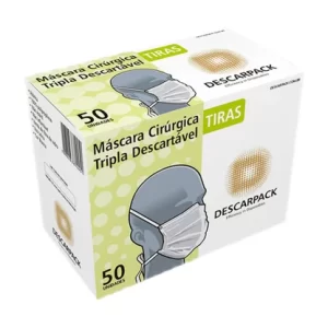 Máscara Cirúrgica Tripla com Tiras Descarpack com 50 Unidades
