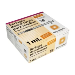Seringa de Insulina 1ml com Agulha 13 X 0,45mm 26g Descarpack com 100 Unidades