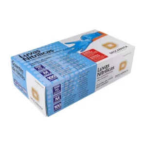 Luva Nitrílica Powder Free Azul Descarpack com 100 Unidades